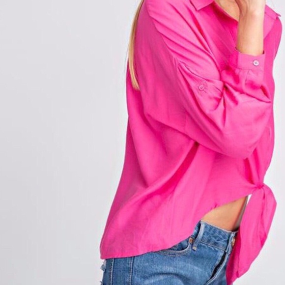 *NEW* PINK BUTTON DOWN WITH TIE AT BOTTOM - Picture 2 of 4